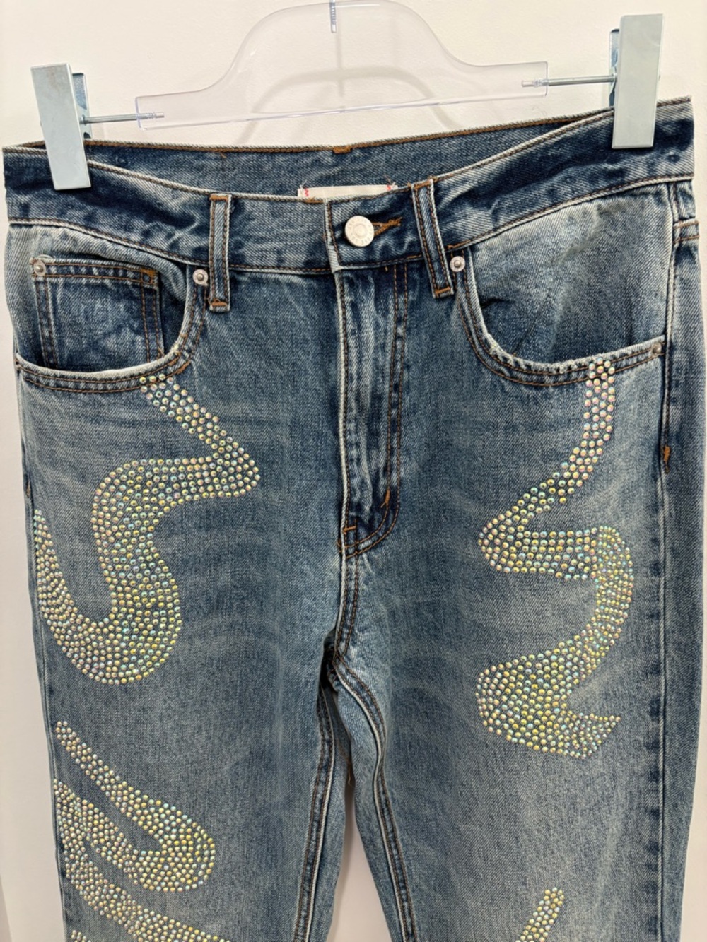 BDG Mid-rise 90s Bootcut Iridescent Rhinestone Snake Embellished Jeans Size 27 - Picture 3 of 16